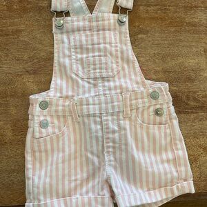 Striped Pink and White Kids Overalls
